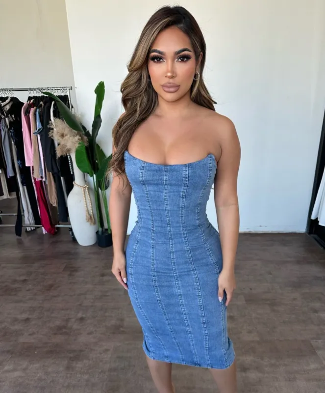 Everlyn Dress (Denim) sold by OOTDFash