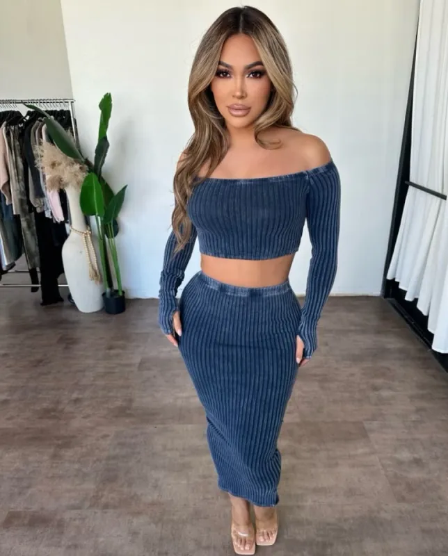 Rebecca Rib Set (Midnight Blue) sold by OOTDFash