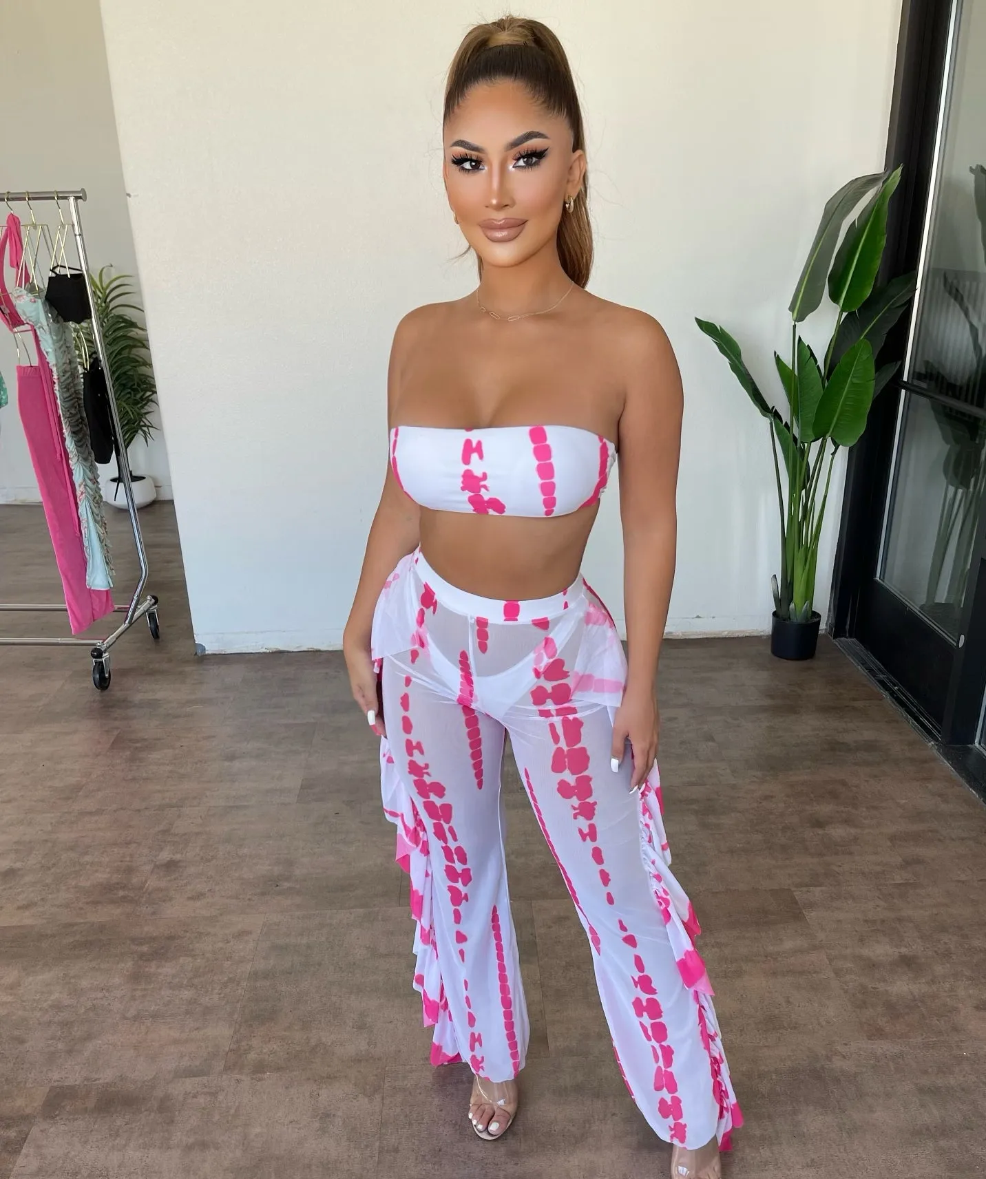 Melina 3 Piece Set(Fuchsia/White) sold by OOTDFash