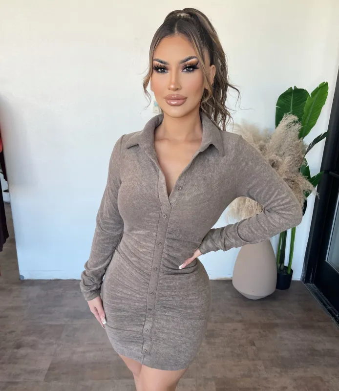 Diana Collar Button Dress(Mocha) sold by OOTDFash