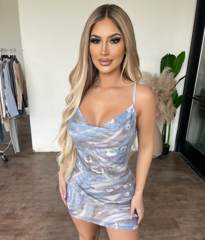 Keisha Cami Mesh Mini Dress(Blue Multi) sold by OOTDFash