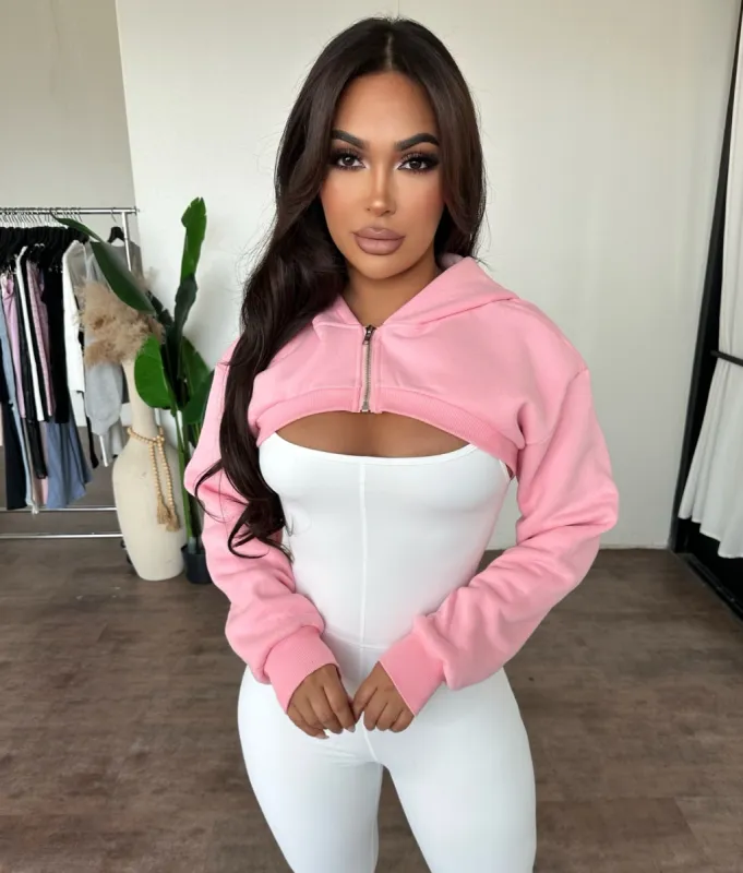 Jenny Cropped Hoodie (Blush) sold by OOTDFash