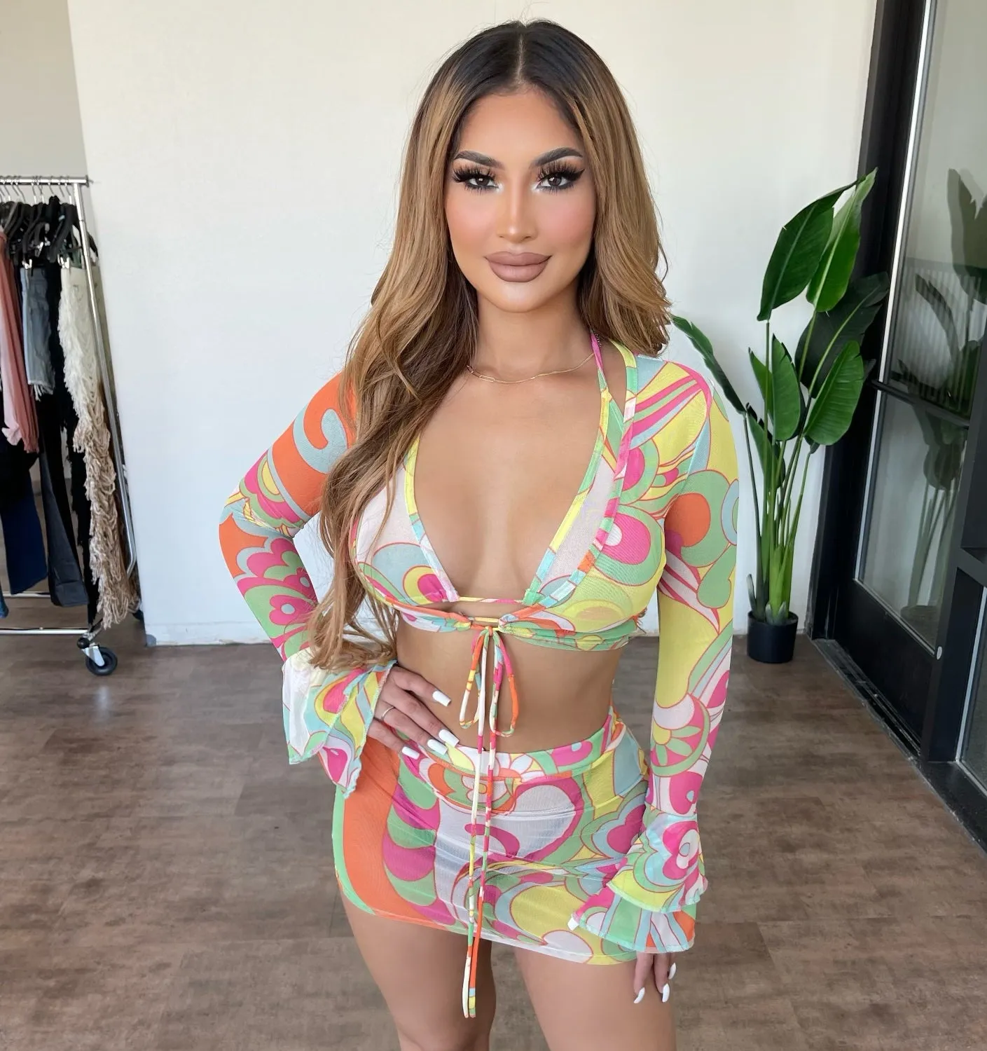 Hanna Three Piece Set(Green/Yellow) sold by OOTDFash