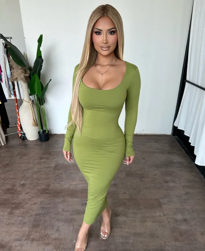 Olivia Dress (Olive Green) sold by OOTDFash