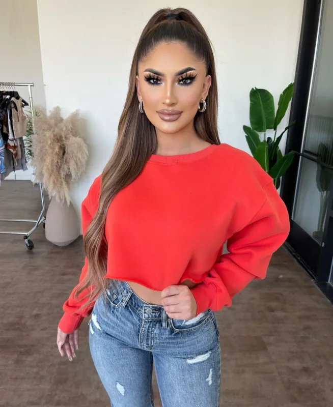 Billy Cropped Sweater Top(Red) sold by OOTDFash