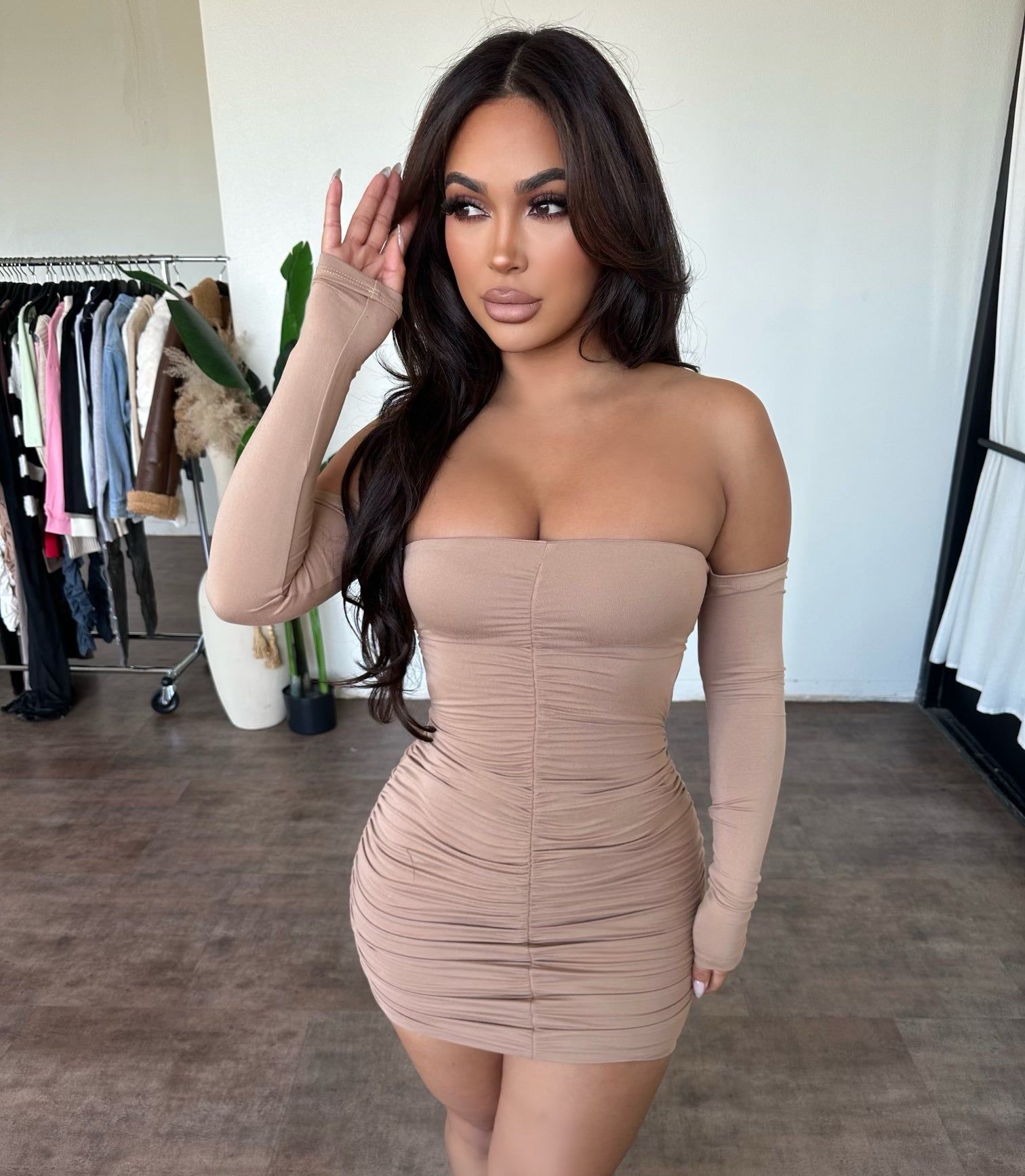 Hida Mini Dress (Nude) sold by OOTDFash