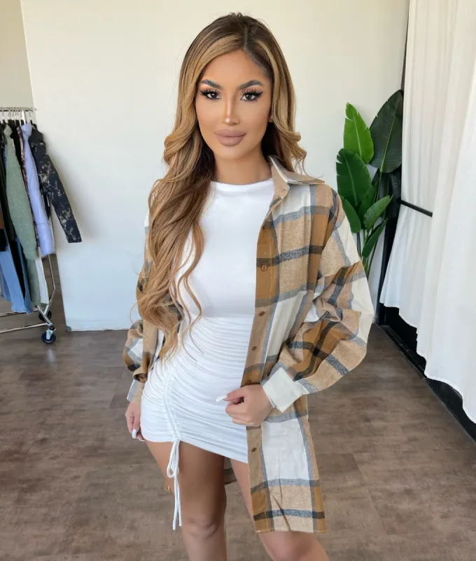 Jackie Oversized Flannel(Caramel multicolor) sold by OOTDFash