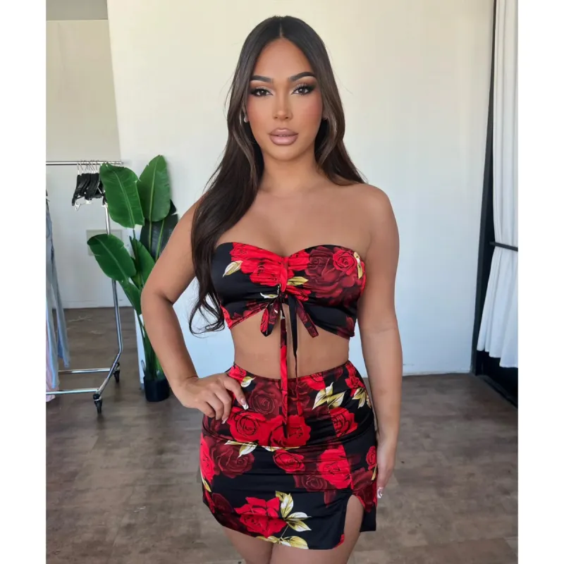 Stephanie Skirt Set (Red Floral) sold by OOTDFash