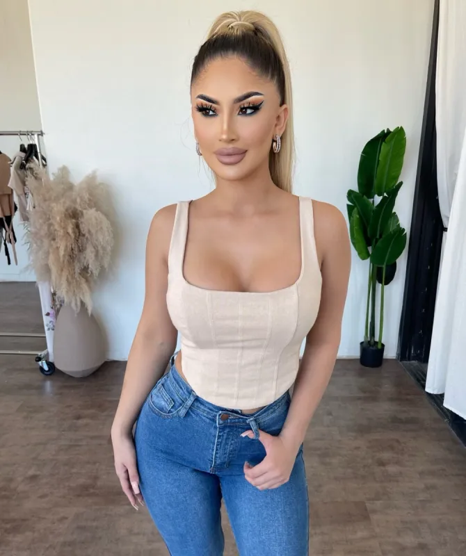 Martha Tank Corset Top(Beige) sold by OOTDFash