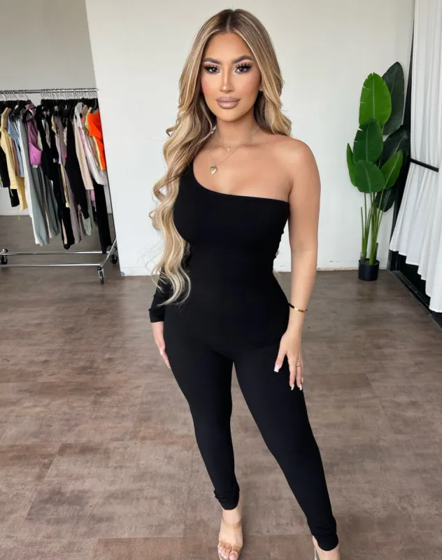 Justin One Shoulder Jumpsuit(Black) sold by OOTDFash