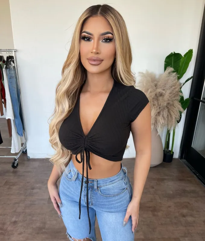 Reese Short Sleeve V-Neck Top(Black) sold by OOTDFash