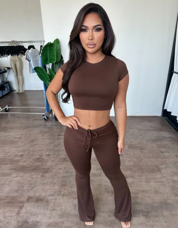 Gina Flare Pants (Brown) sold by OOTDFash