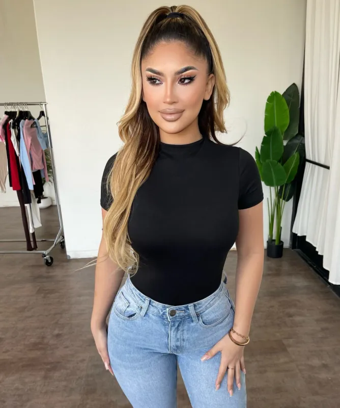 Jenn Short Sleeve Bodysuit(Black) sold by OOTDFash