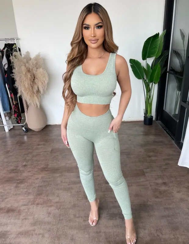 Valerie Ribbed Set(Fair Green) made by Mono B