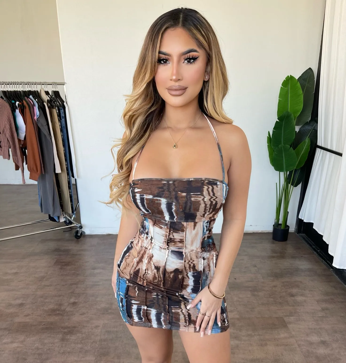 Jaz Mini Mesh Dress(Brown) sold by OOTDFash