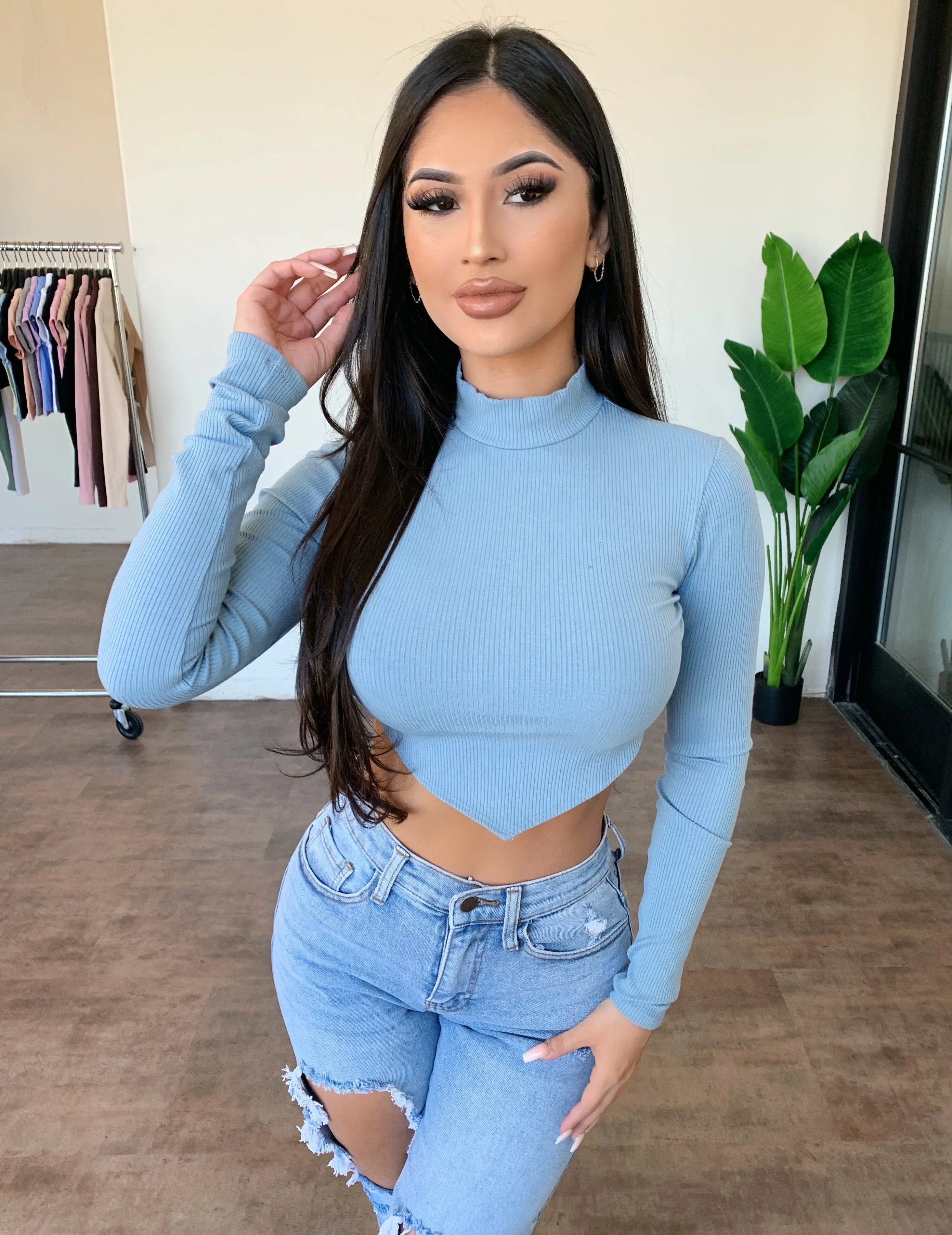 Alondra Open Back Top(Ash Blue) sold by OOTDFash