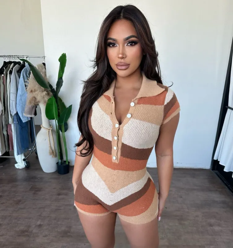 Chloe Romper (Brown Combo) sold by OOTDFash