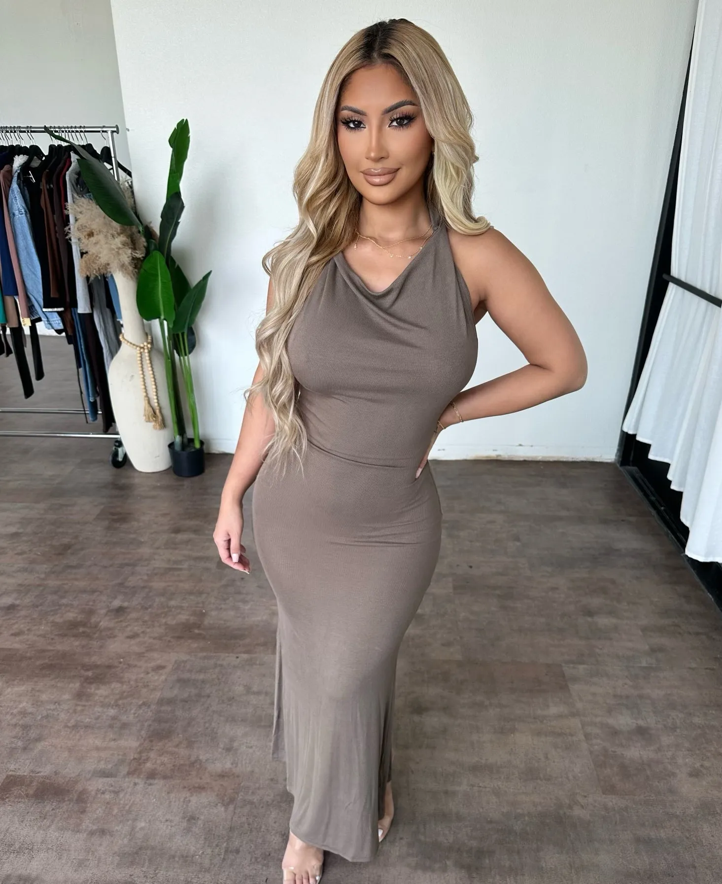 Veronica Dress (Dark Taupe) sold by OOTDFash