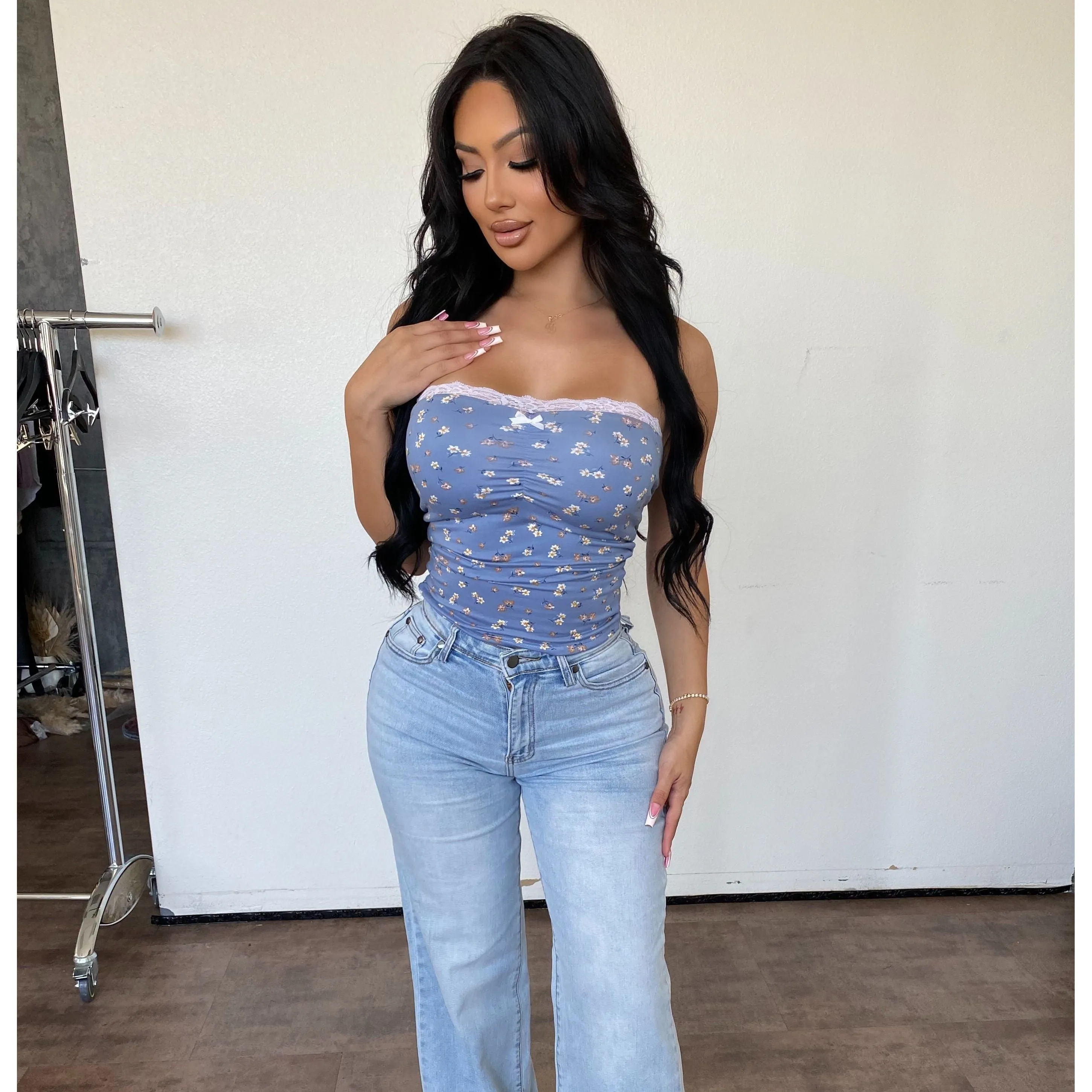 Blesa Laced Top (Denim Print) sold by OOTDFash