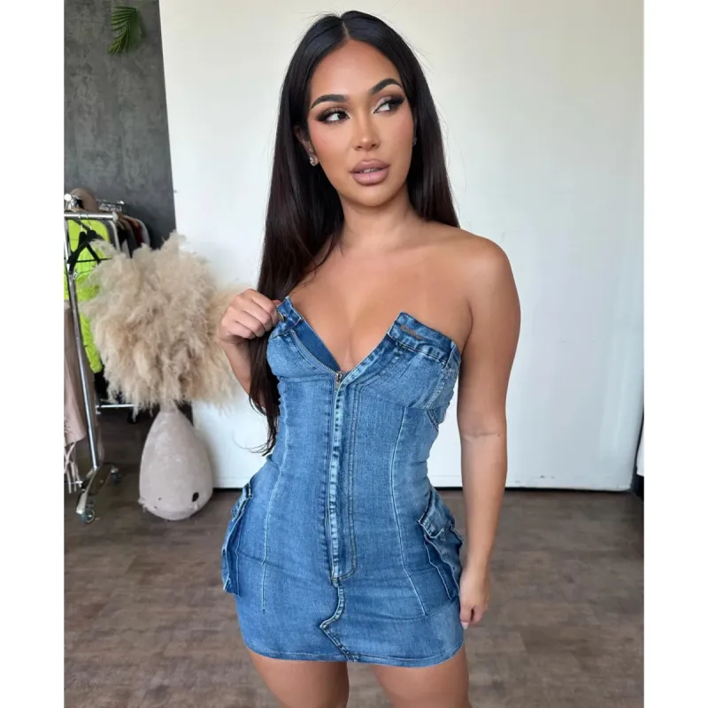 Taylor Denim Dress (Medium Wash) sold by OOTDFash
