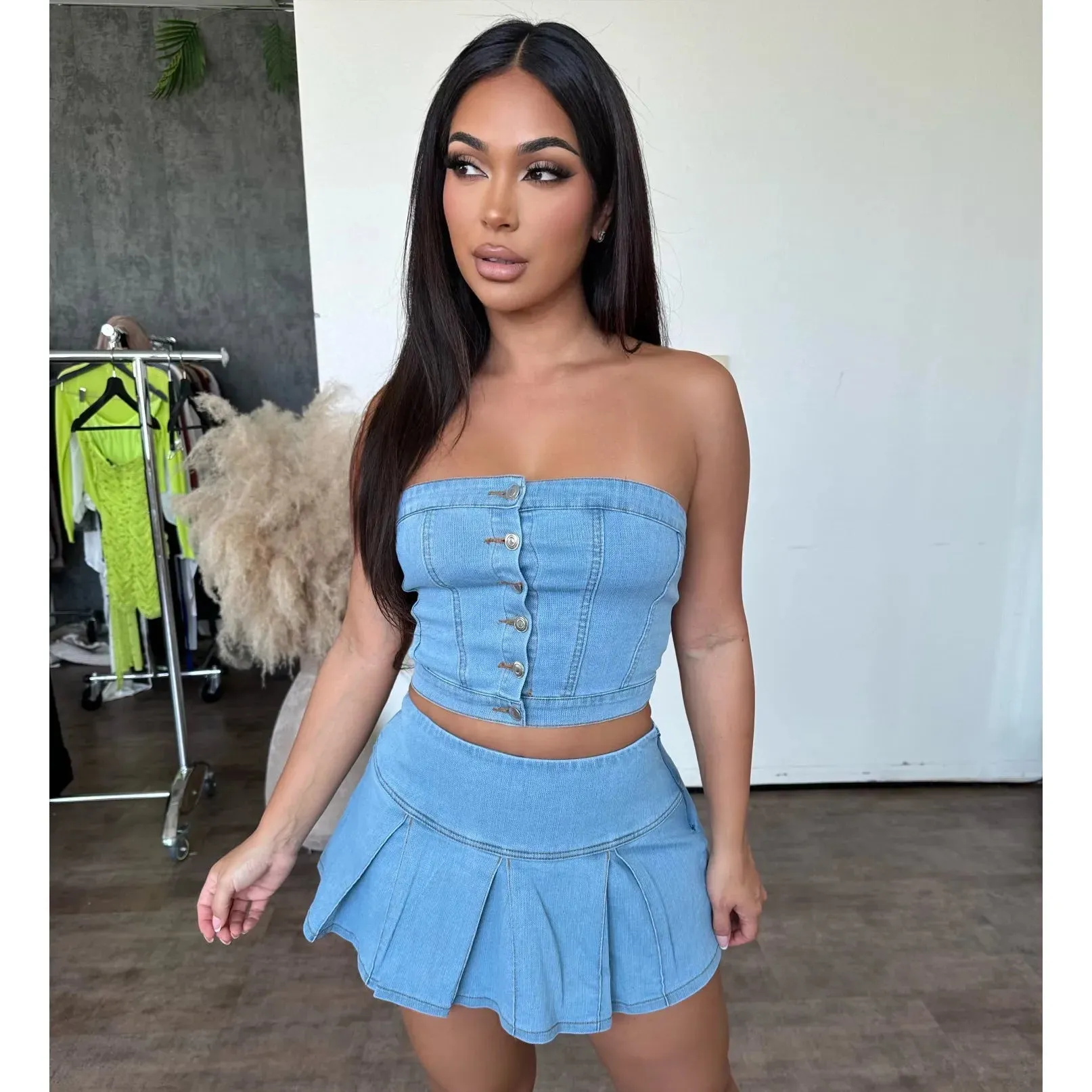 Stella Skirt Set (Light Denim) sold by OOTDFash