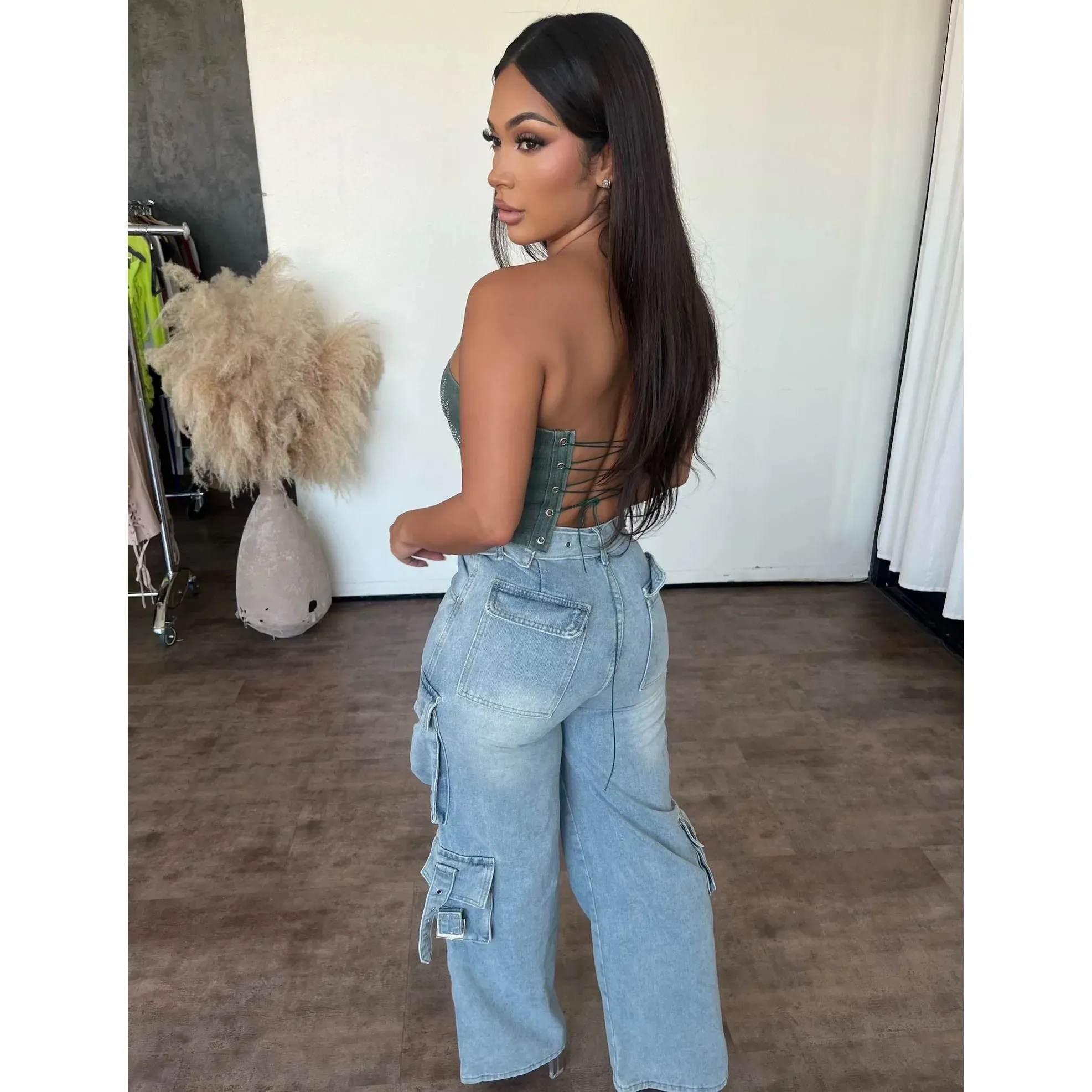 Brenda Cargo Pants (Light Denim) sold by OOTDFash product image thumbnail 2