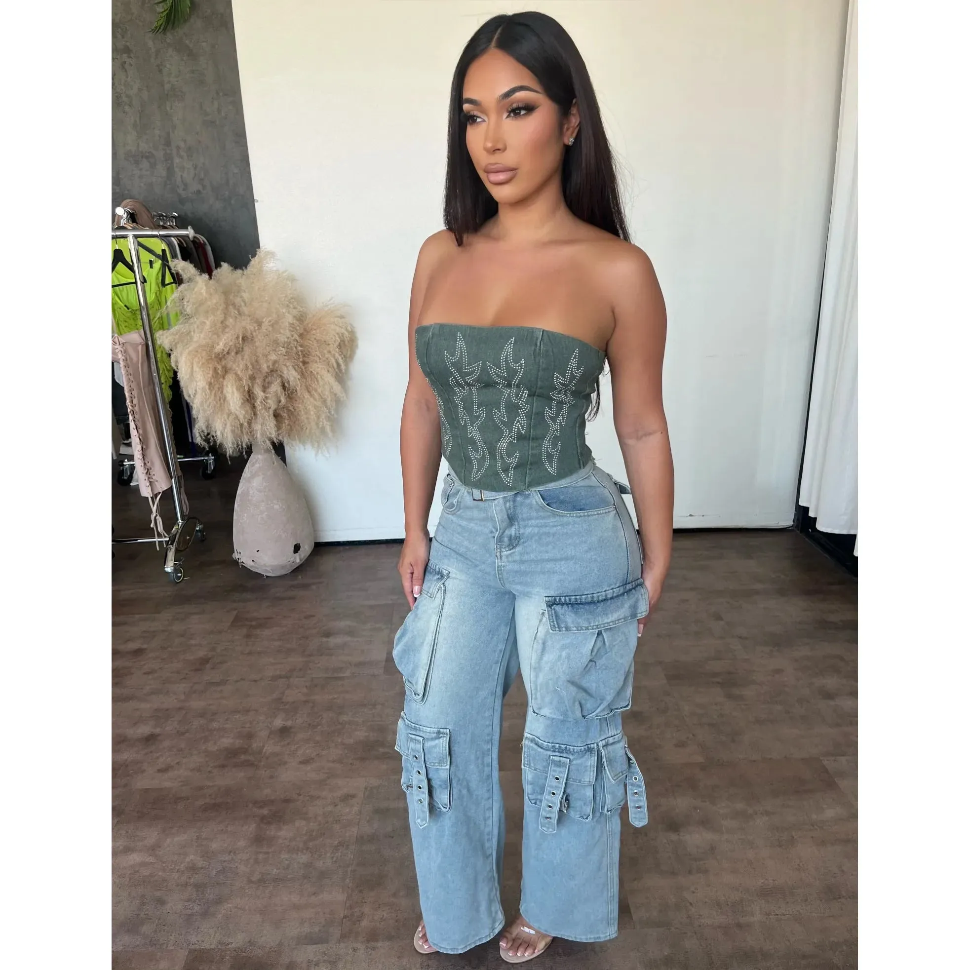 Brenda Cargo Pants (Light Denim) sold by OOTDFash