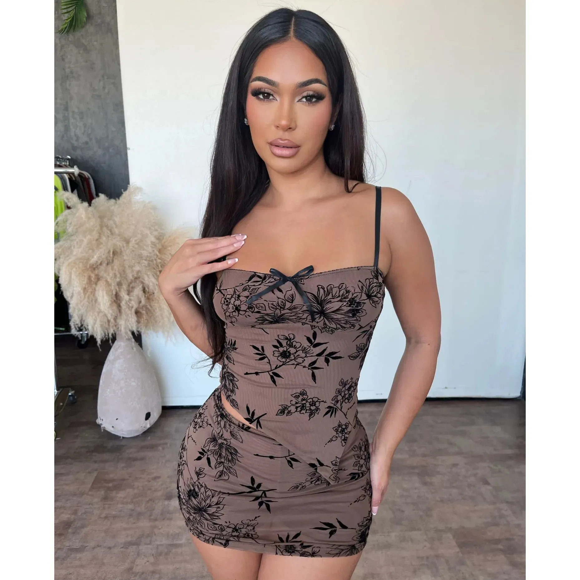 Sarah Mesh Mini Skirt (Mocha) sold by OOTDFash