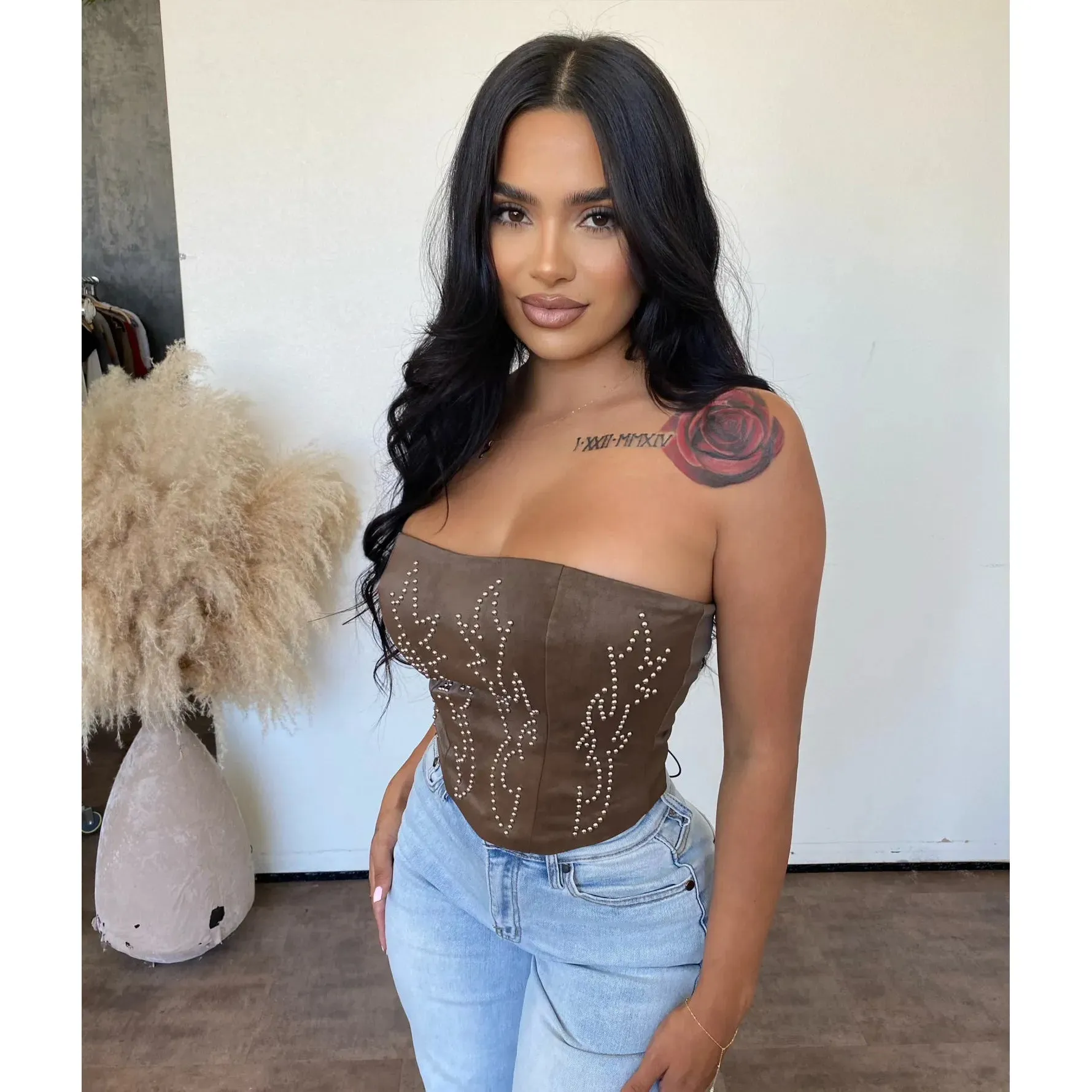 Beckee Leather Corset Top (Dark Brown) sold by OOTDFash