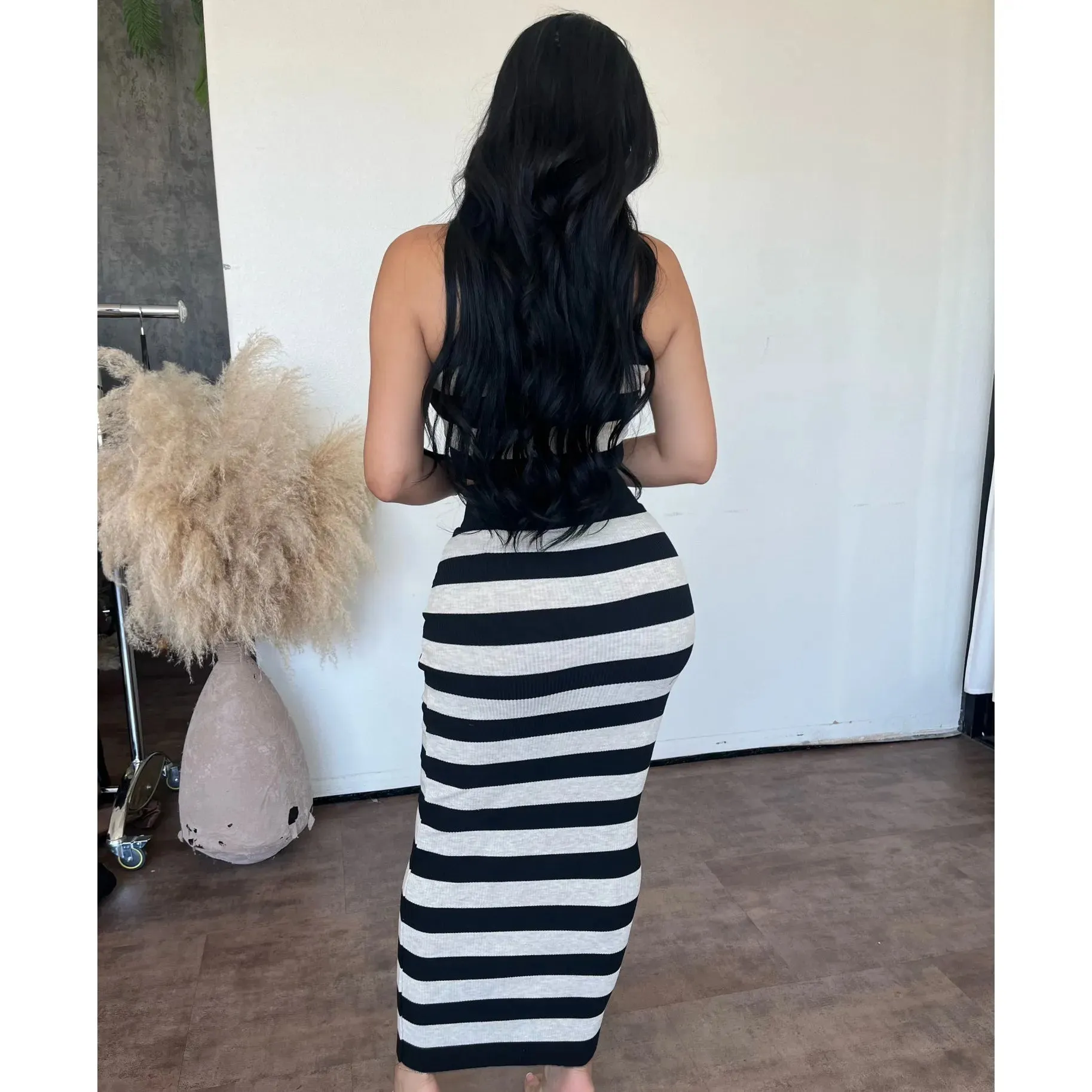 Hailey Strip Skirt Set (Black/Oatmeal) sold by OOTDFash product image thumbnail 2