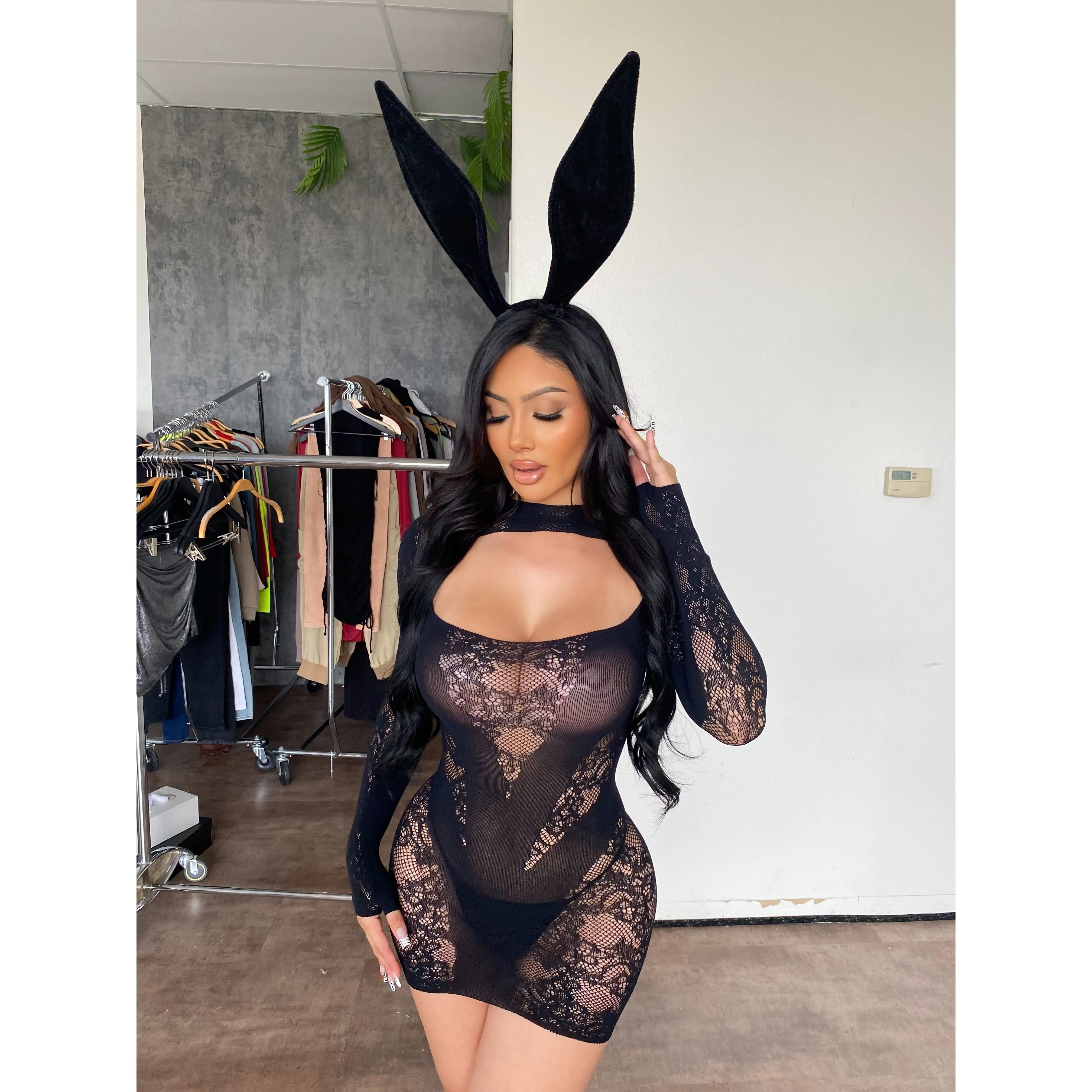 Giana Lace Mini Dress (Black) sold by OOTDFash