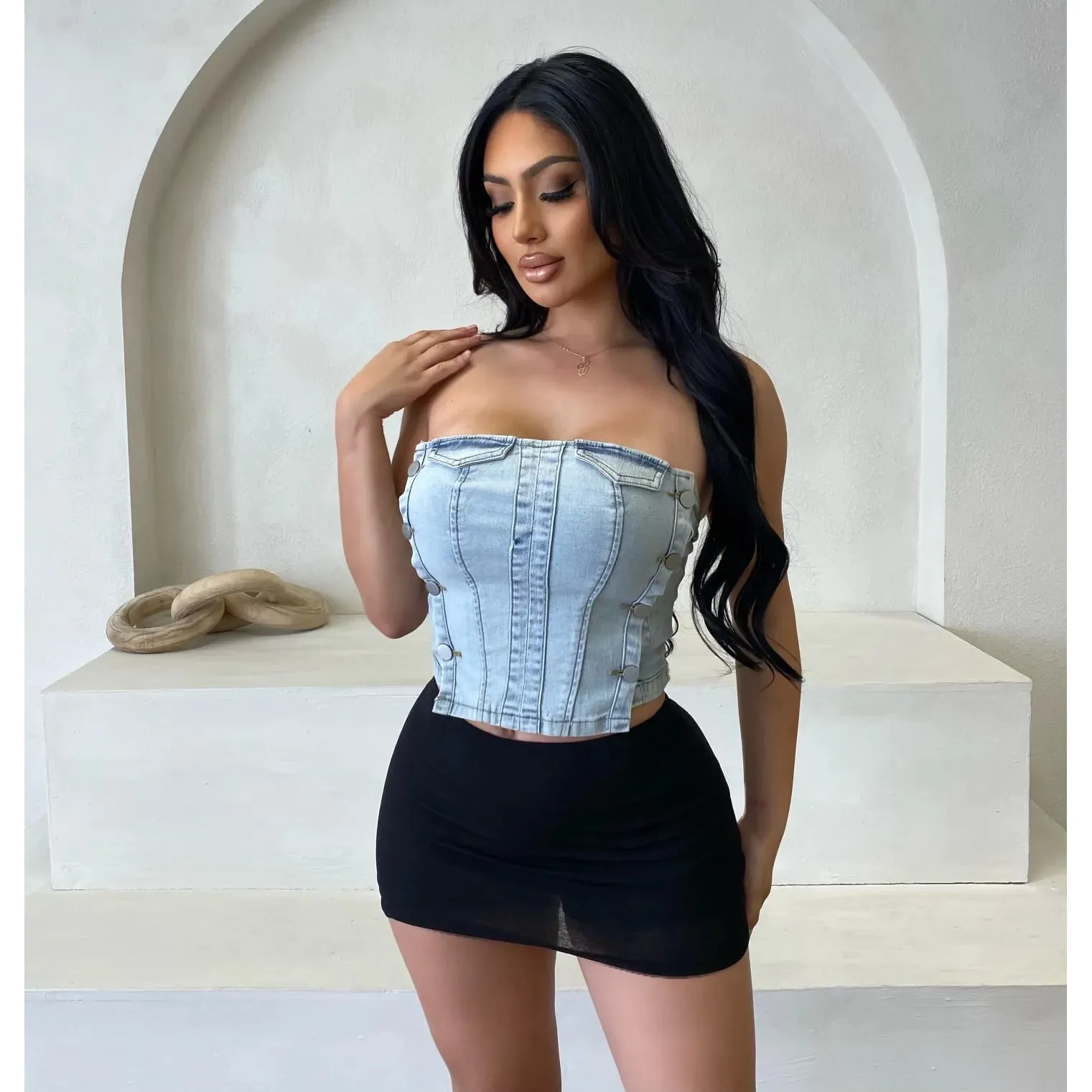 Ashley Denim Corset Top (Light Denim) sold by OOTDFash