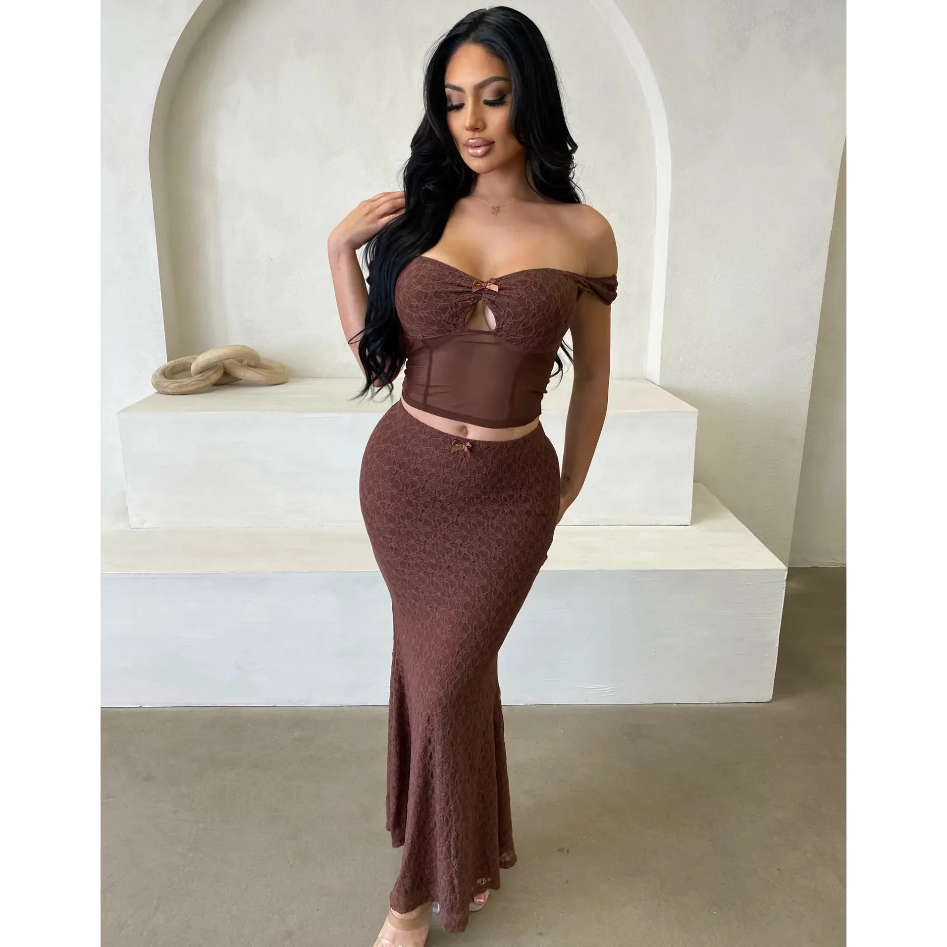 Erica Midi Skirt Set (Chocolate) sold by OOTDFash