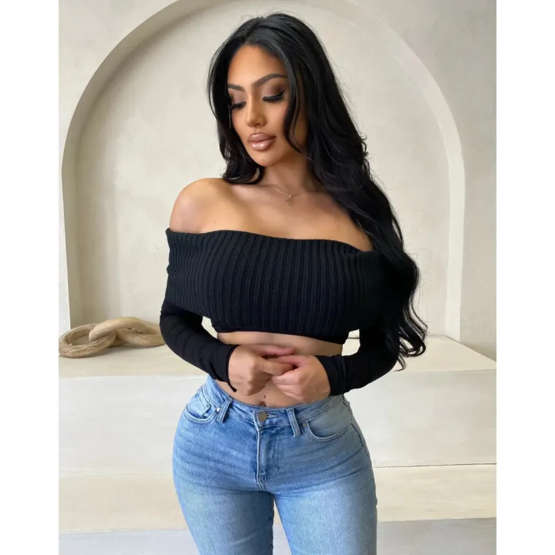 Luah Knit Crop Top (Black) sold by OOTDFash