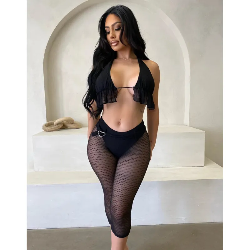 Rayleen Ruffle Top & Shorts Set (Black) sold by OOTDFash