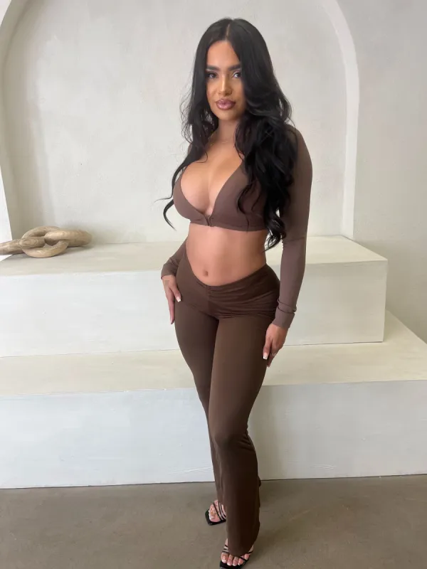 Heather Flare Long Pants (Brown) sold by OOTDFash
