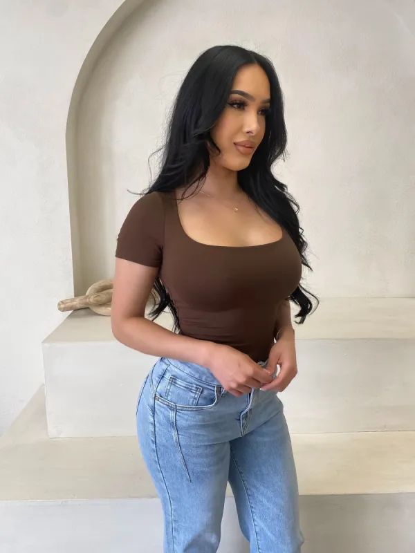 Shantel Basic Short Sleeve Top (Brown) sold by OOTDFash