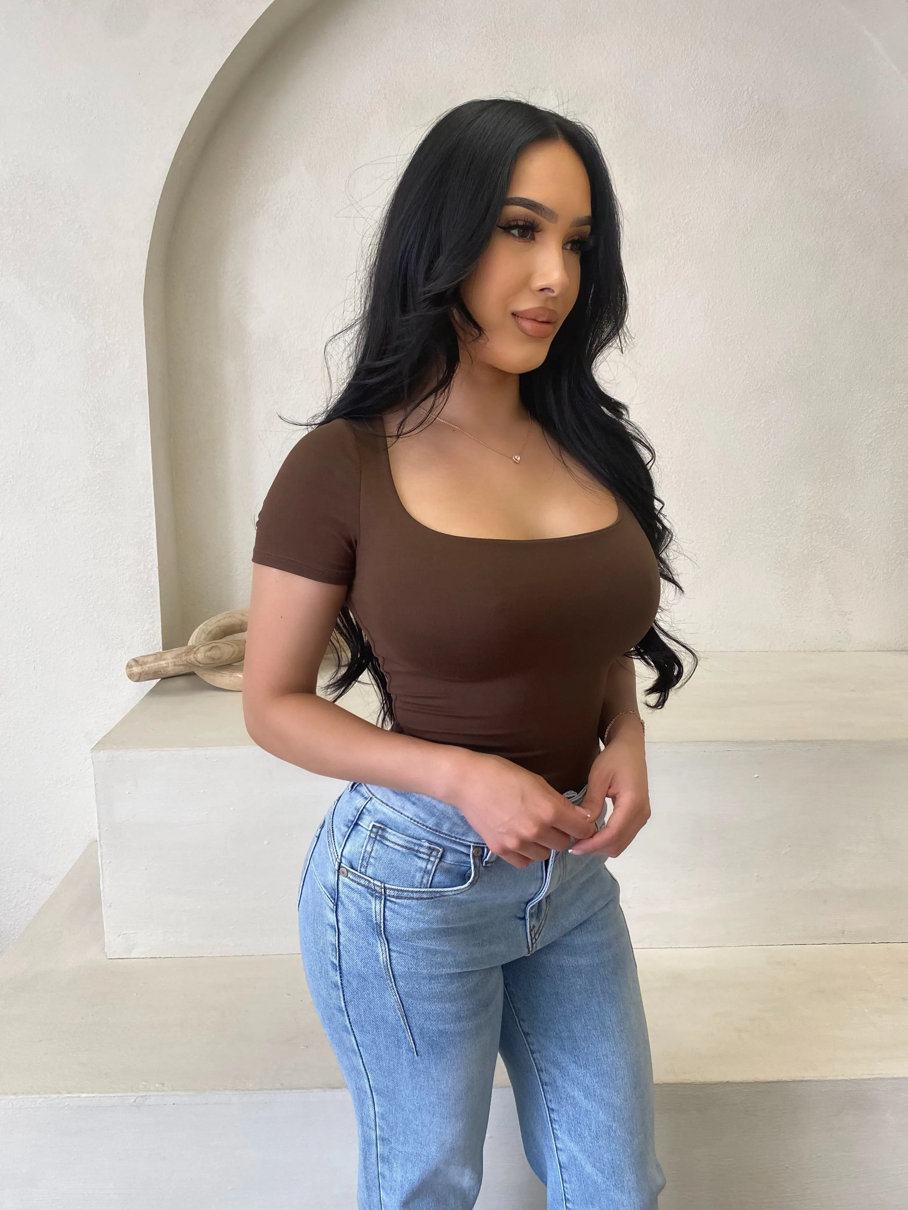 Shantel Basic Short Sleeve Top (Brown) sold by OOTDFash