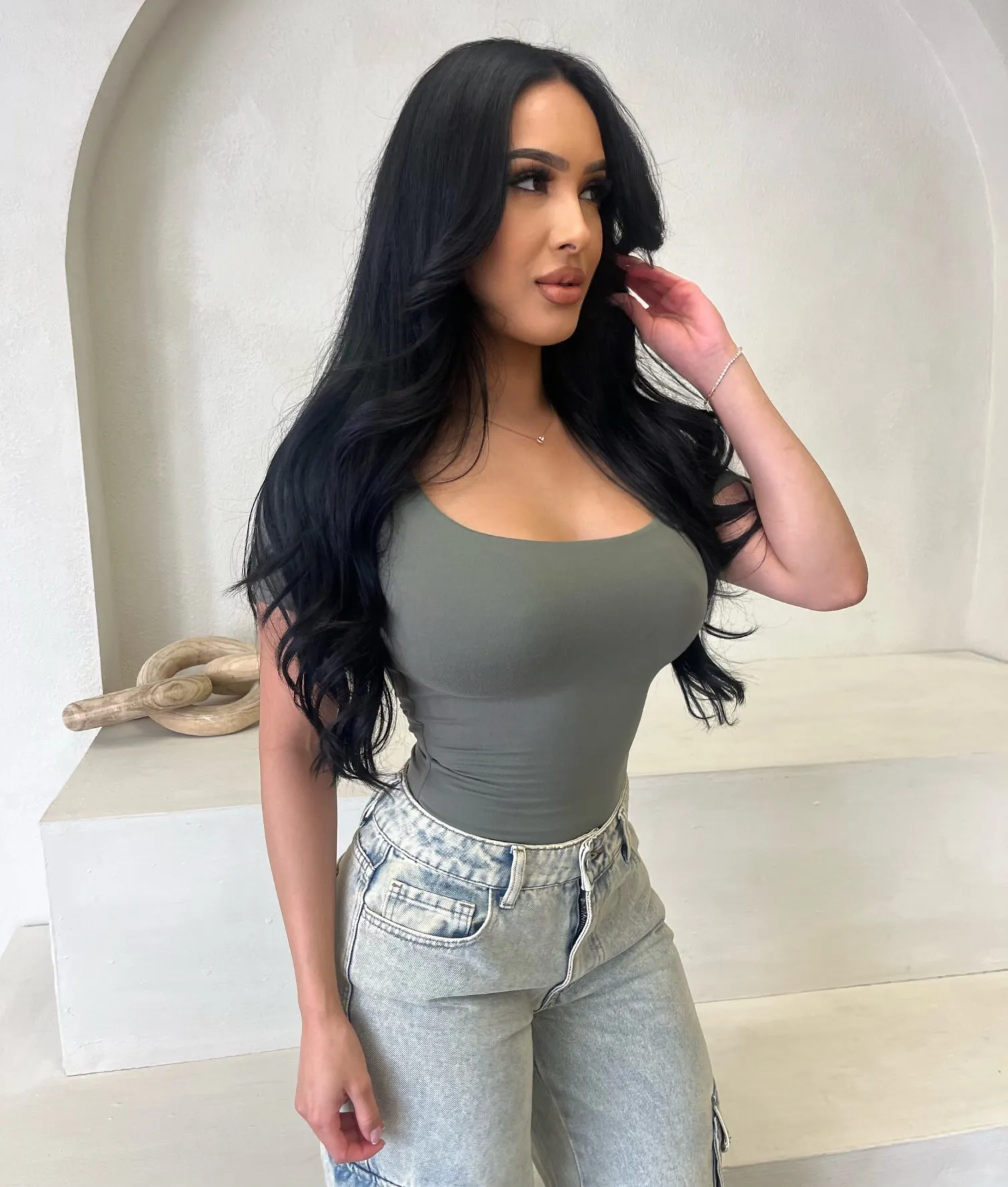 Shantel Basic Short Sleeve Top (Olive) sold by OOTDFash