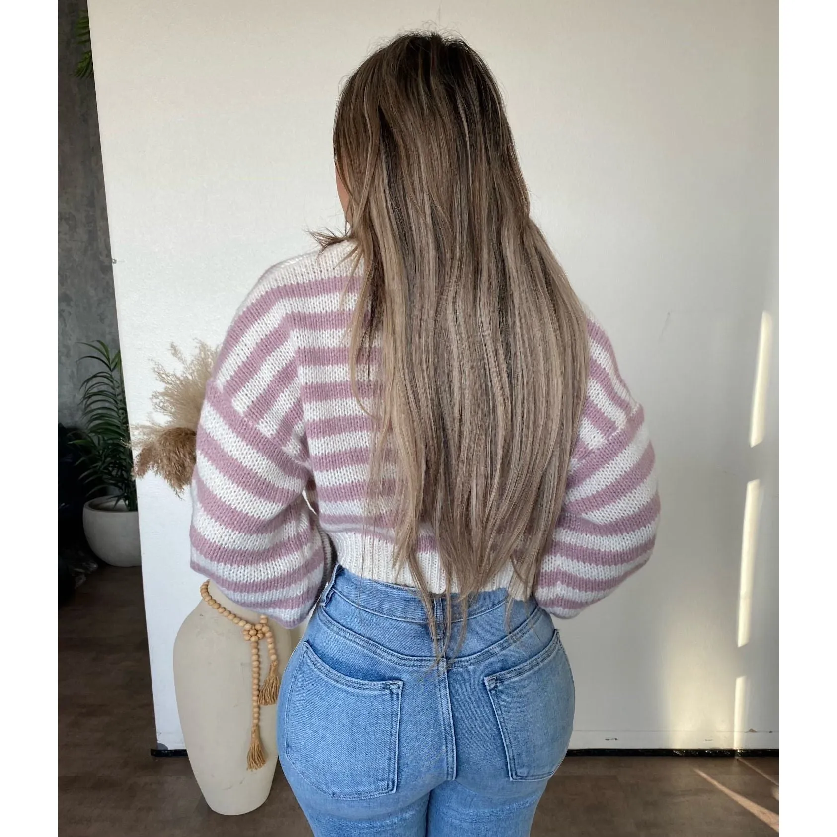 Heather V Neck Sweater (White/Pink) sold by OOTDFash product image thumbnail 2