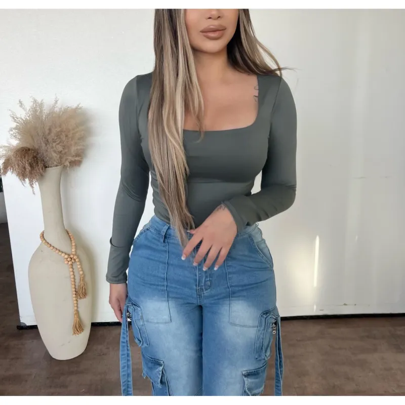 Melena Basic Top (Olive) sold by OOTDFash