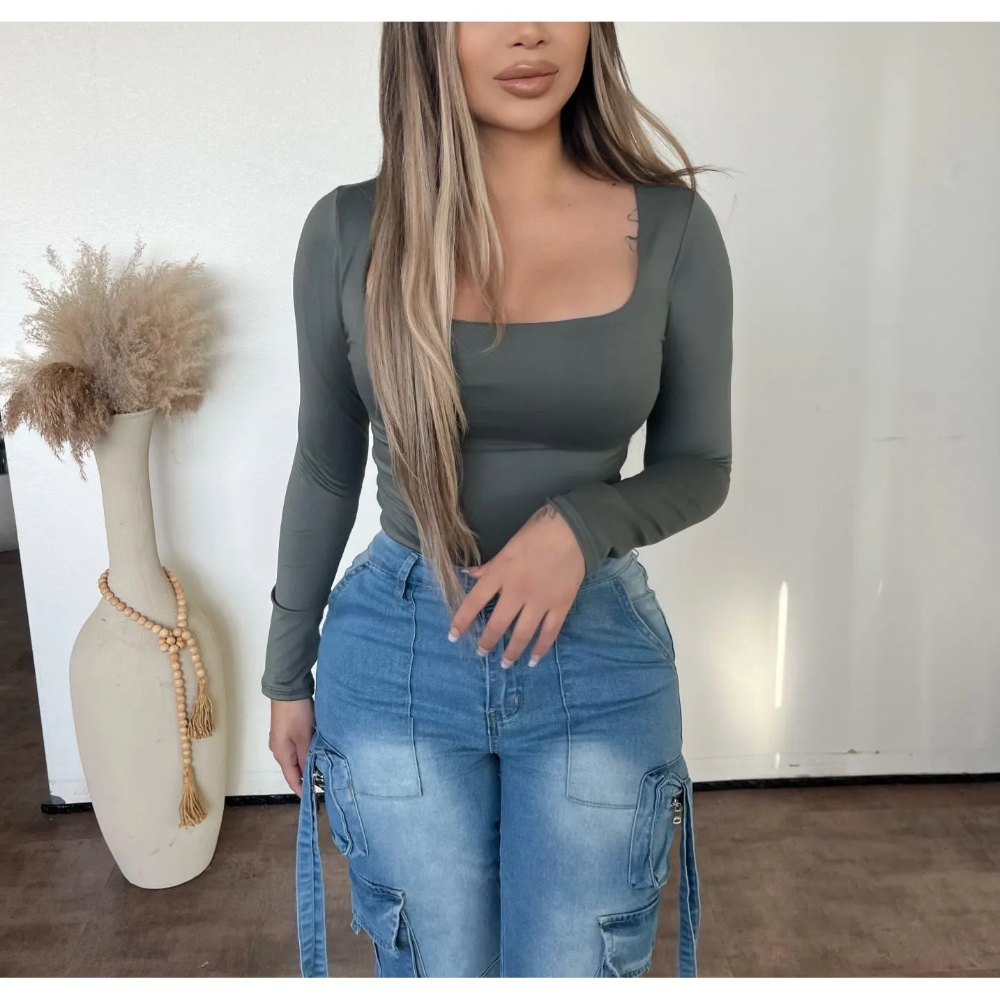 Melena Basic Top (Olive) sold by OOTDFash