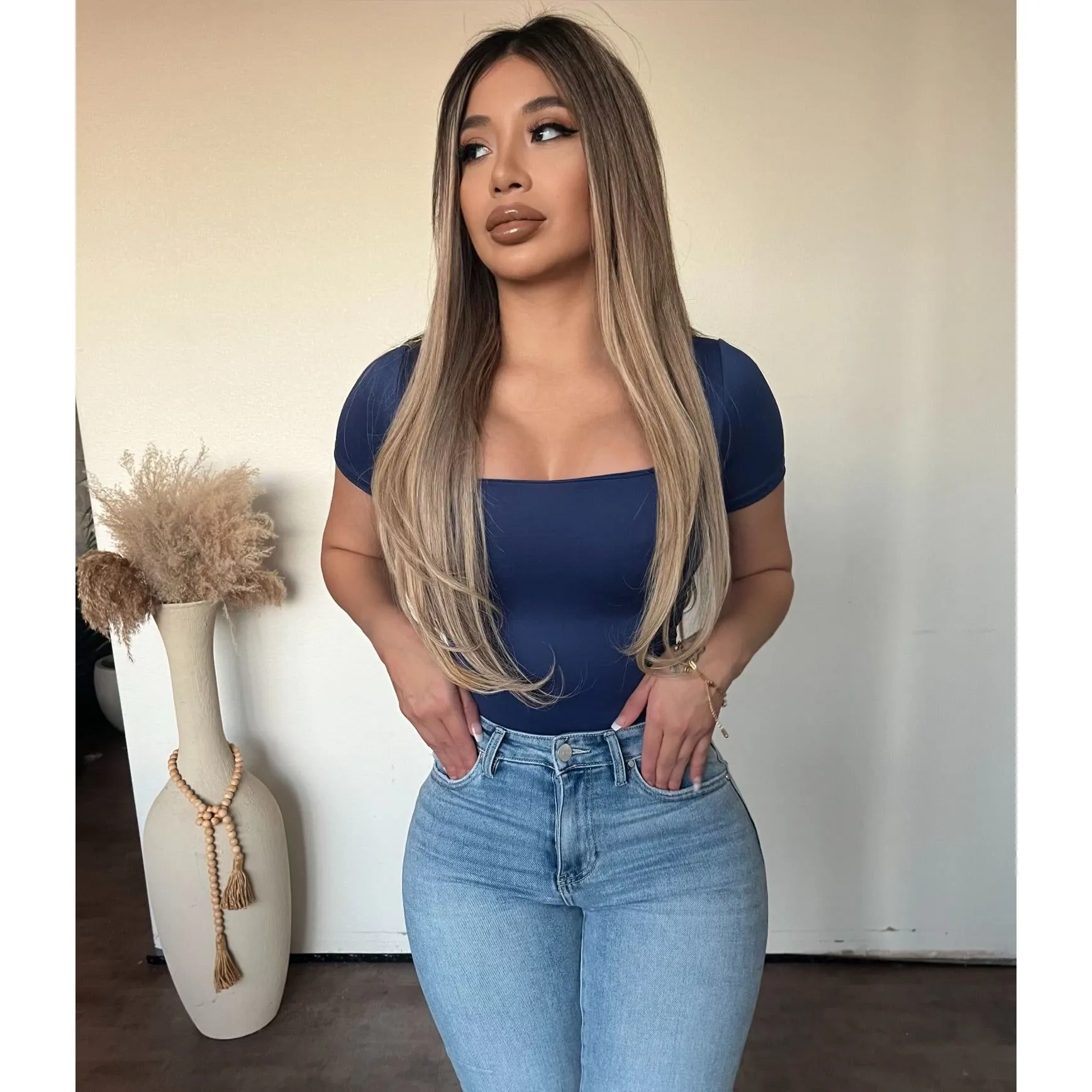 Shantel Basic Short Sleeve Tops (Blue) sold by OOTDFash