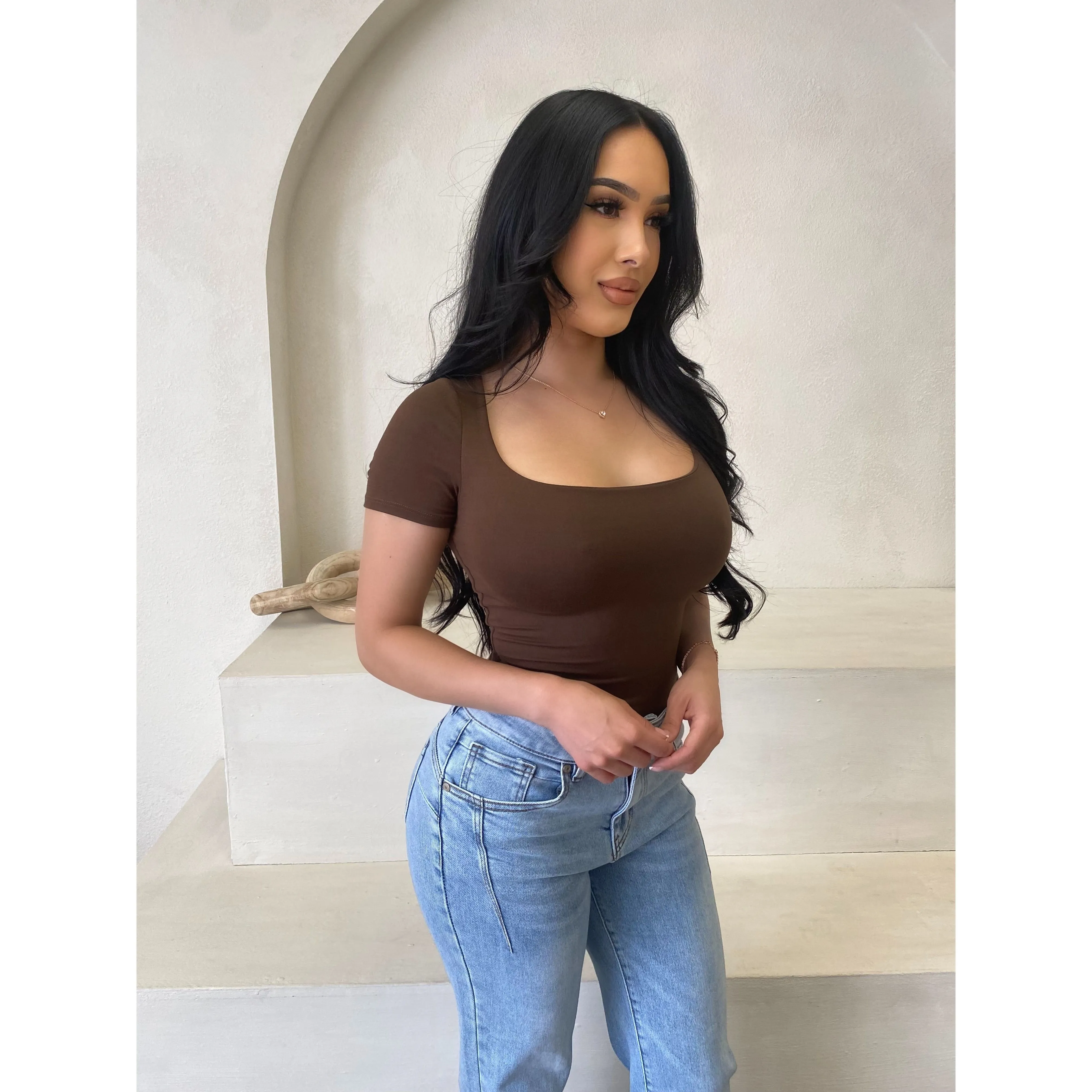 Shantel Basic Short Sleeve Top (Brown) sold by OOTDFash