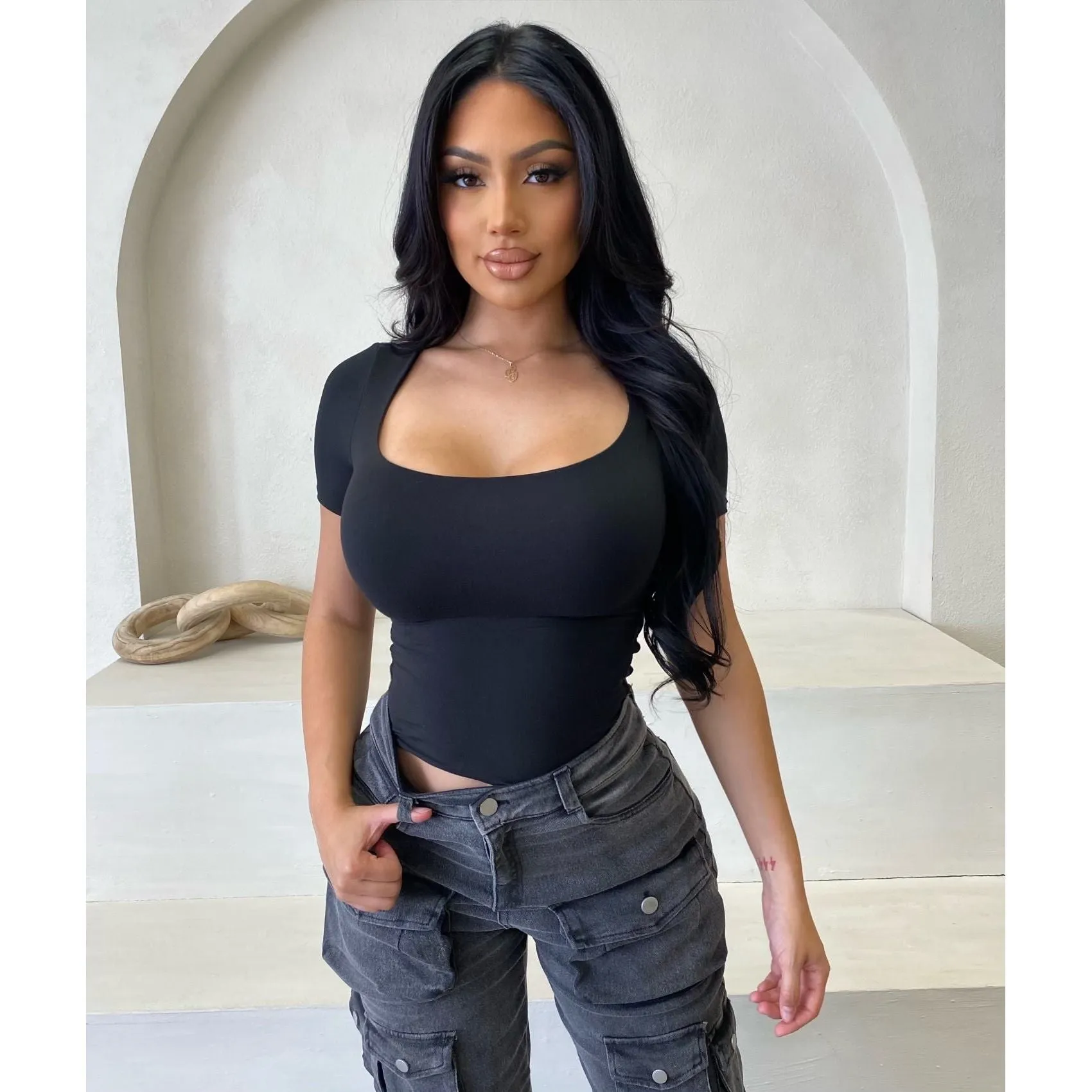 Shantel Basic Short Sleeve Top (Black) sold by OOTDFash