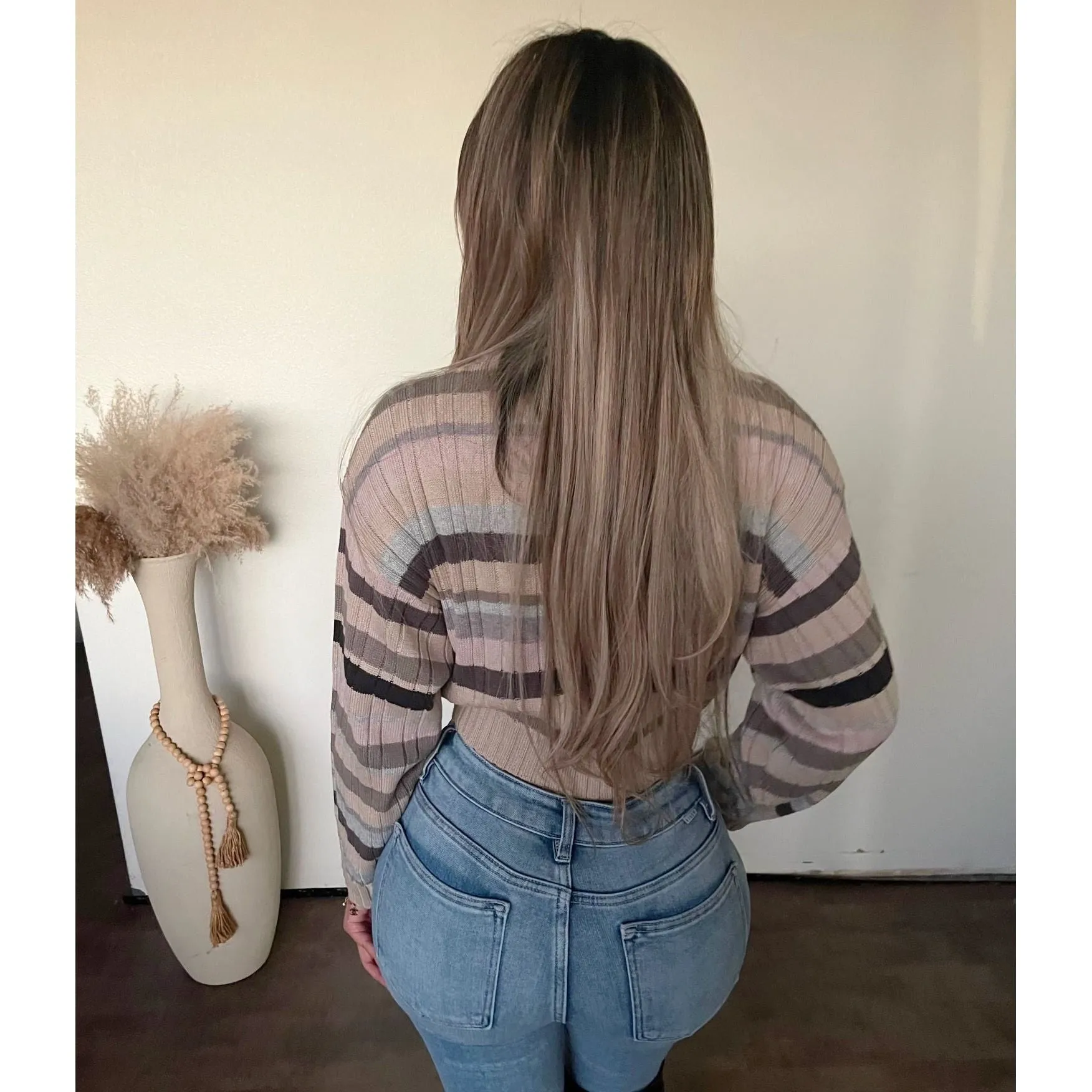 Norena Cropped Sweater (Taupe Stripe) sold by OOTDFash product image thumbnail 2