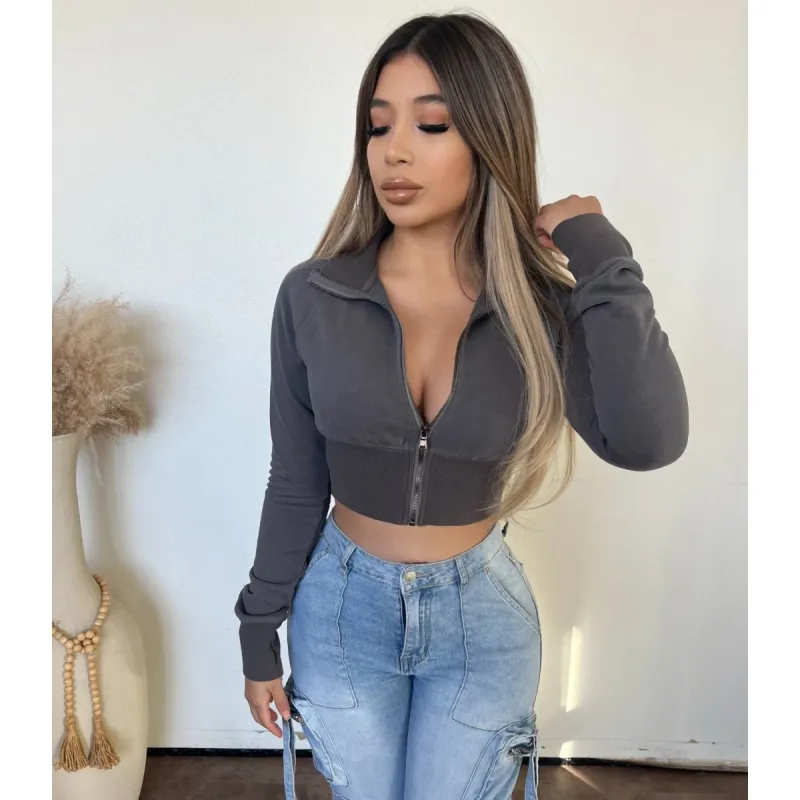 Lela Cropped Hoodie (Grey) sold by OOTDFash