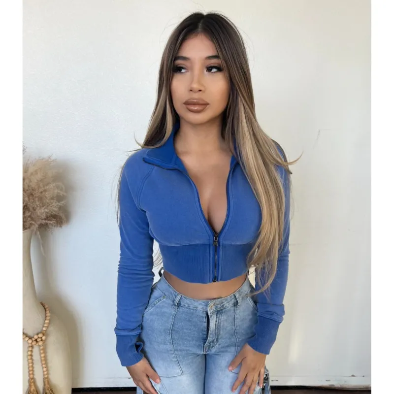 Lela Cropped Hoodie (Blue) sold by OOTDFash