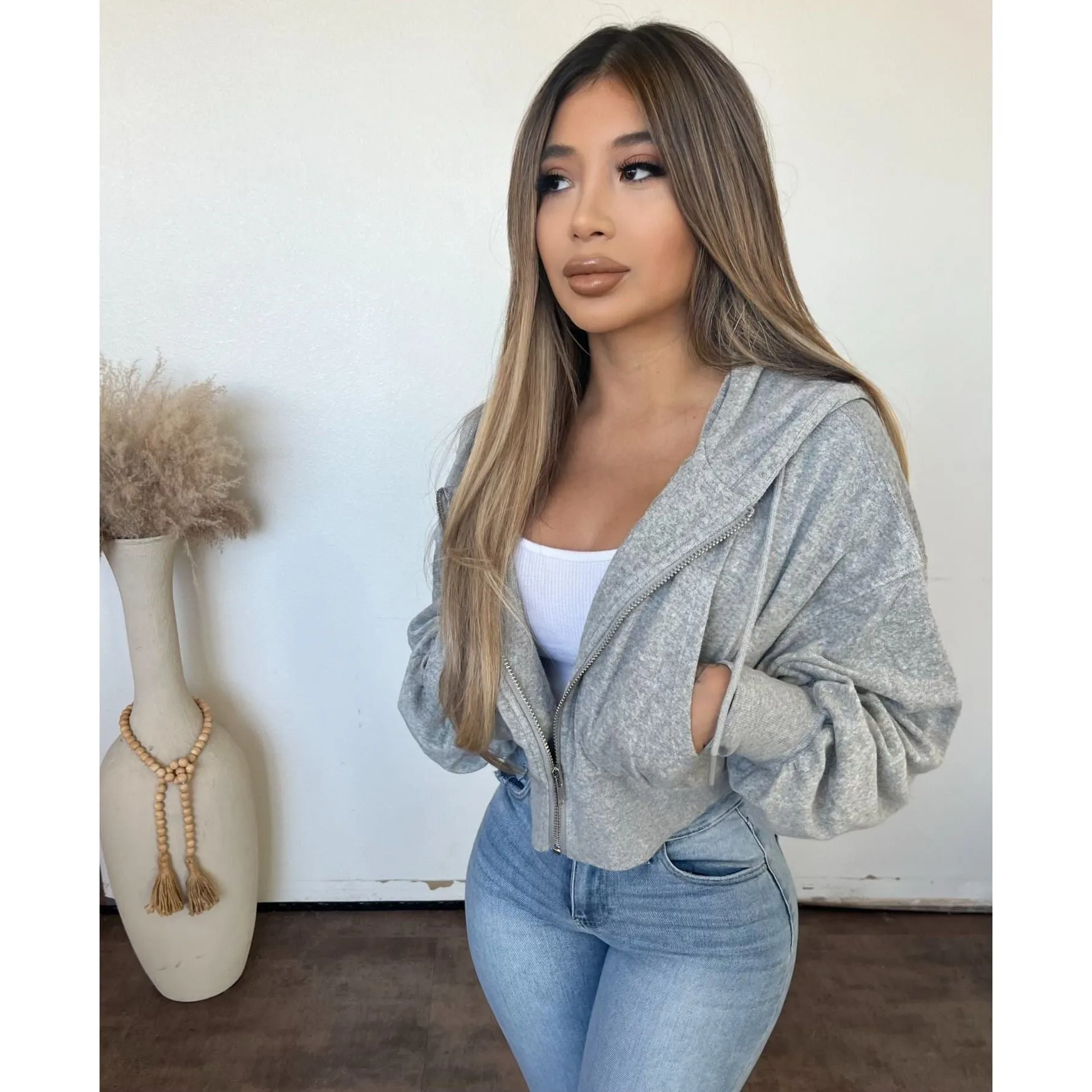 Helena Zip Up Hoodie (Heather Grey) sold by OOTDFash