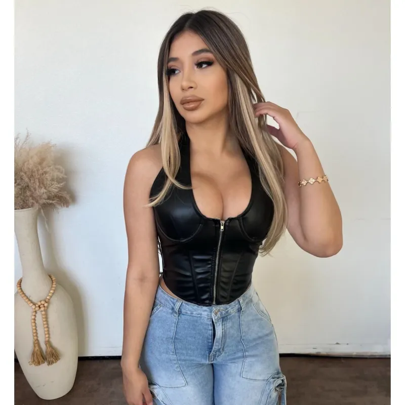 Valerie Leather Corset Top (Black) made by Signature8